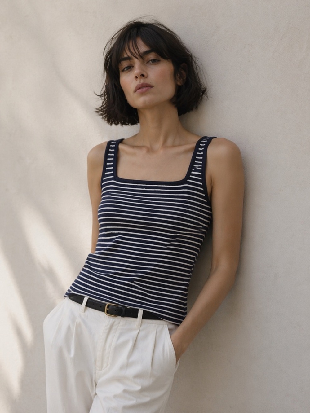 ADEAM X Carolyn Murphy Yama Tank Navy White Striped Minimalist NWOT
